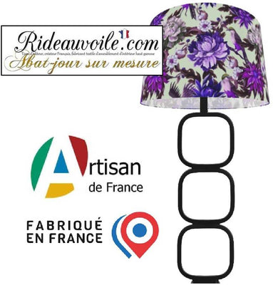 Création d'abat-jour Haute-Couture - Abat-Jouriste d'Art tissu motif oiseaux Fleurs