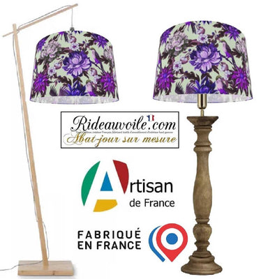 Création d'abat-jour Haute-Couture - Abat-Jouriste d'Art tissu motif oiseaux Fleurs