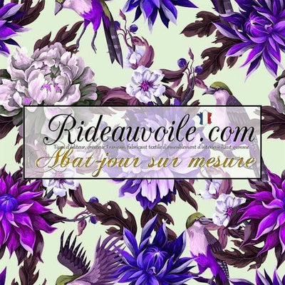 Création d'abat-jour Haute-Couture - Abat-Jouriste d'Art tissu motif oiseaux Fleurs