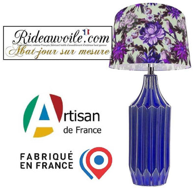 Création d'abat-jour Haute-Couture - Abat-Jouriste d'Art tissu motif oiseaux Fleurs