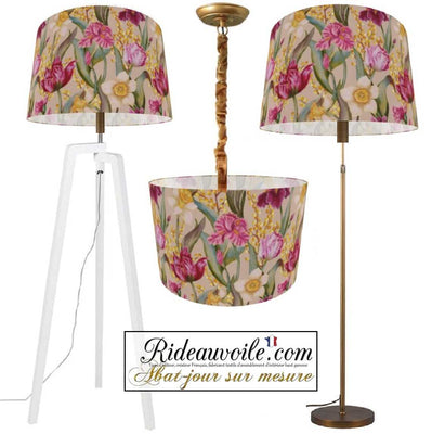 Lumière d'Intérieur Carcasse rond cylindrique d'Abat-Jour tissu imprimé floral fleur