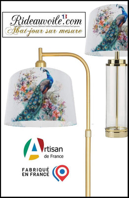 Confection atelier abat-jour sur mesure tissu imprimé feuilles Fleurs oiseaux paons