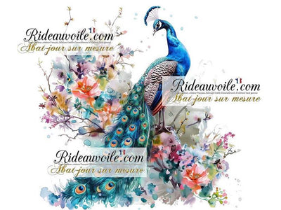Confection atelier abat-jour sur mesure tissu imprimé feuilles Fleurs oiseaux paons