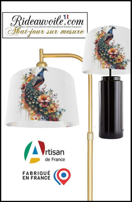 Confection luminaire abat-jour sur mesure tissu imprimé feuilles Fleurs oiseaux paons