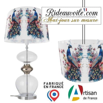 Abat-jour d'intérieur qualité sur mesure tissu ameublement motif Fleurs oiseaux paons