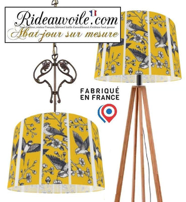 Abat-jour jaune motif oiseaux architecte lumière Luminaire sur mesure Paris