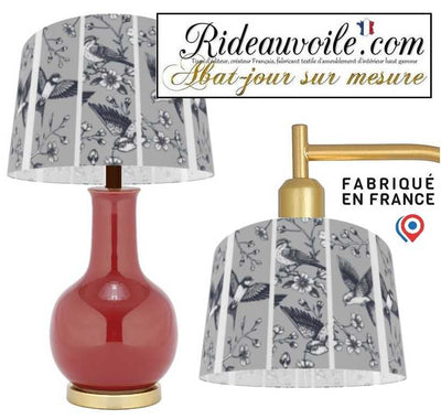 Fabrication luminaire d'intérieur sur mesure tissu motif oiseaux style dessin vintage