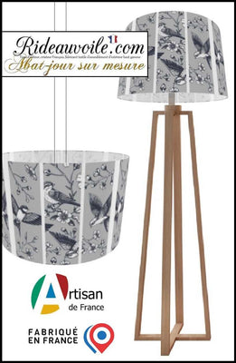 Fabrication luminaire d'intérieur sur mesure tissu motif oiseaux style dessin vintage
