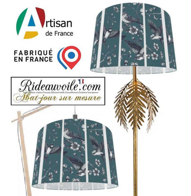 Fabrication abat-jour ROND d'intérieur sur mesure motif oiseaux style dessin Japonais