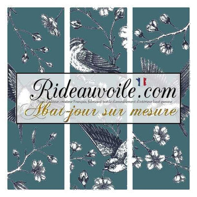 Fabrication abat-jour ROND d'intérieur sur mesure motif oiseaux style dessin Japonais
