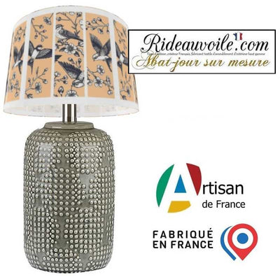 Création luminaire abat-jour ROND TAMBOUR suspension sur mesure dessin oiseaux