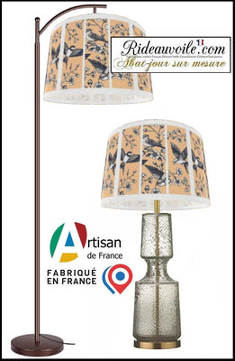 Création luminaire abat-jour ROND TAMBOUR suspension sur mesure dessin oiseaux