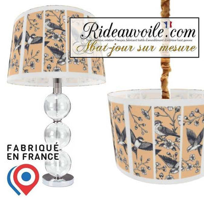 Création luminaire abat-jour ROND TAMBOUR suspension sur mesure dessin oiseaux