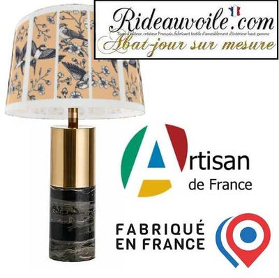 Création luminaire abat-jour ROND TAMBOUR suspension sur mesure dessin oiseaux