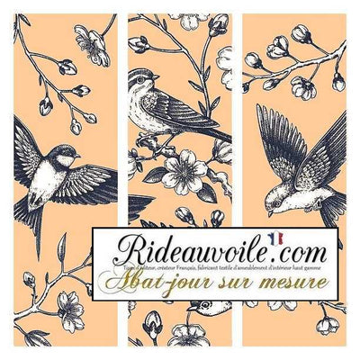 Création luminaire abat-jour ROND TAMBOUR suspension sur mesure dessin oiseaux
