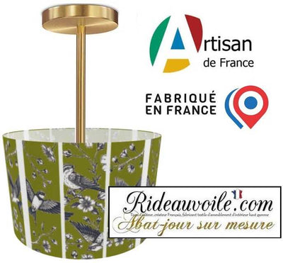 Fabrication abat-jour ROND TAMBOUR suspension sur mesure dessin oiseaux Japonais