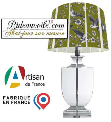 Fabrication abat-jour ROND TAMBOUR suspension sur mesure dessin oiseaux Japonais