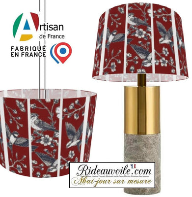 Abat-jour CYLINDRIQUE Luminaire sur mesure oiseaux japonais rouge