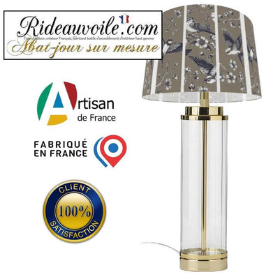 Fabrication abat-jour ROND designer suspension sur mesure motif oiseaux Japonais
