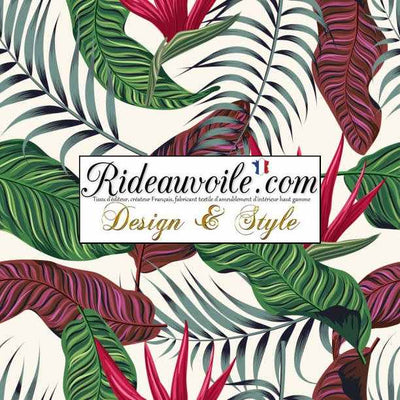 Fabrication suspension abat-jour sur mesure motif Exotique larges Fleurs Feuilles verte