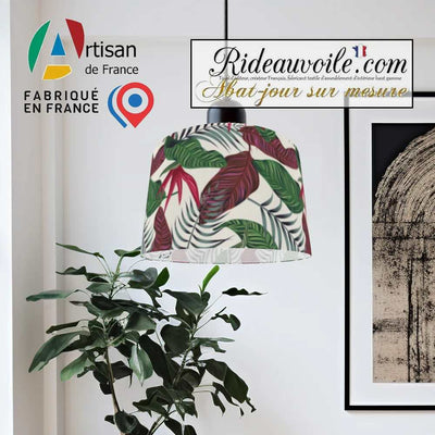 Fabrication suspension abat-jour sur mesure motif Exotique larges Fleurs Feuilles verte