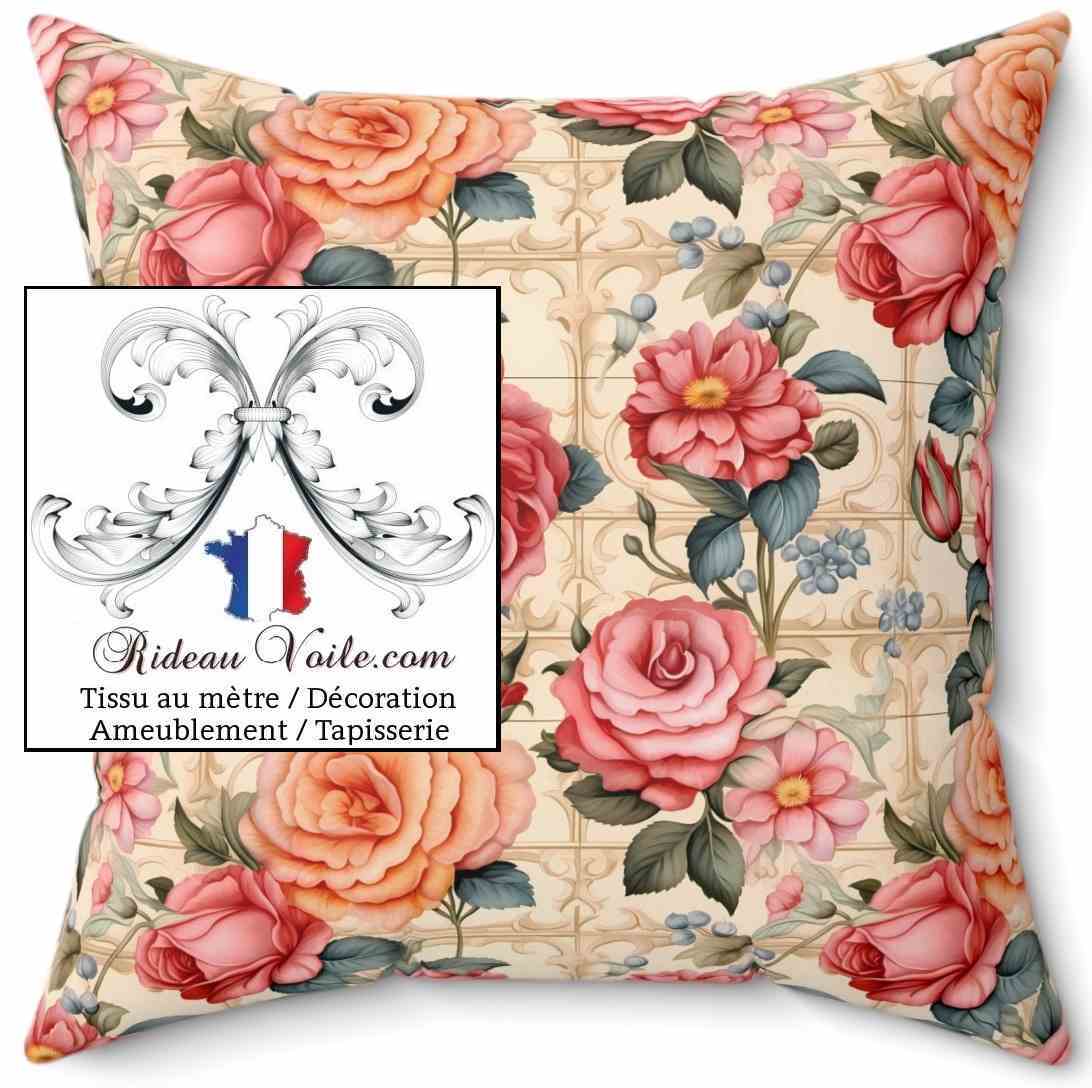 Tissu 100% Coton Roses Rouges Rétro Sur Fond Noir - Largeur 45 Pouces, Vendu Au Mètre - Neuf