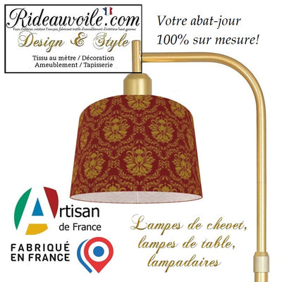 Création Abat-jour à poser, Suspension tissu rouge or motif fleur floral luminaire France
