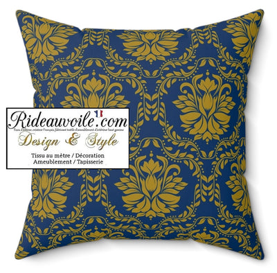 Création Abat-jour sur mesure tissu bleu or motif fleur floral - custom Lampshade