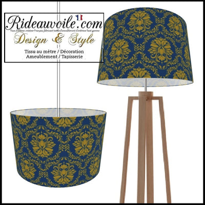 Création Abat-jour sur mesure tissu bleu or motif fleur floral - custom Lampshade
