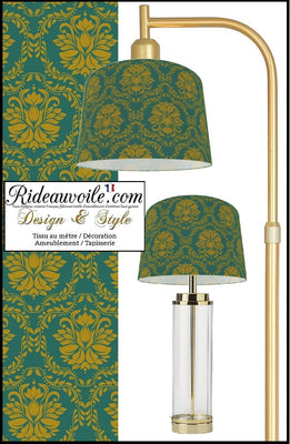 Styliste Abat-jour sur mesure tissu vert or motif fleur floral - Custom lampshade