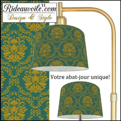 Styliste Abat-jour sur mesure tissu vert or motif fleur floral - Custom lampshade
