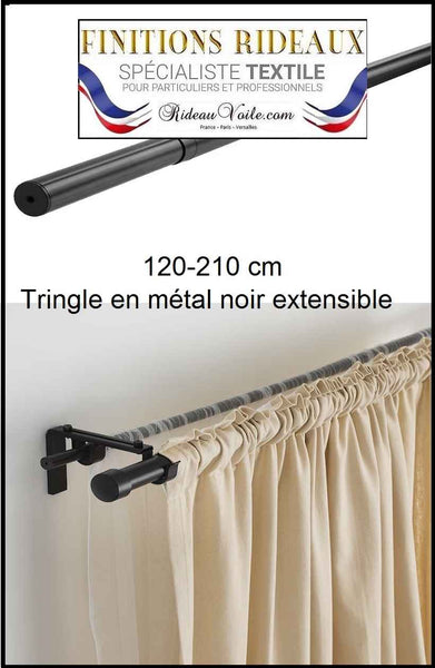Tringles barres métal réglables extensibles 120cm à 210cm support rideaux. Noir