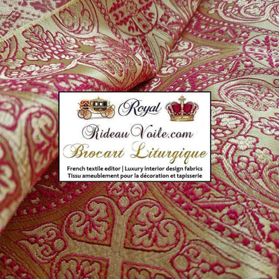 Tissu liturgique ameublement Brocart Jaune Rouge OR mètre ornement motif Croix