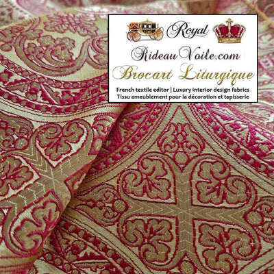 Tissu liturgique ameublement Brocart Jaune Rouge OR mètre ornement motif Croix