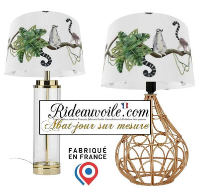 Abat-jour d'intérieur sur mesure tissu exotique motif Jungle singe branches feuilles vertes