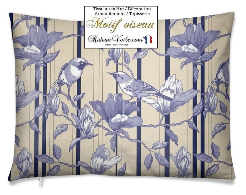 Coupon De Tissu Oiseaux Et Branchages Sur Fond Beige - 90 Cm X 102 Cm, Coton, Motif Floral - Occasion Pour Couture
