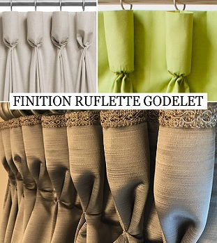 Finition à crochets ruflettes avec une style gobelet soufflé pour le haut de rideau. Comment acheter rideaux plis flamand ruban fronceur avec tissu ameublement, velours, coton, lin, occultant, ignifugé. Confection haut gamme boutique en ligne décoration architecte décoratrice intérieur France.
