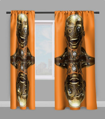 Tissu au mètre motif imprimé Steampunk visage rideau coussin couette orange