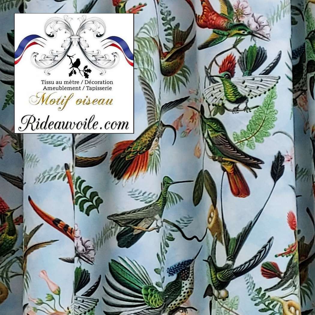 Tissu ameublement velours imprimé oiseaux motif Colibri au mètre rideau