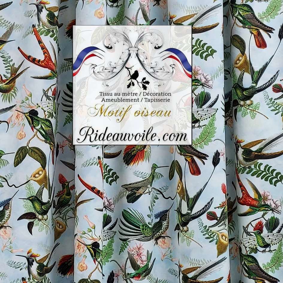 Rideau tissu motif oiseau fleur - RIDEAUX ET TISSUS AMEUBLEMENT