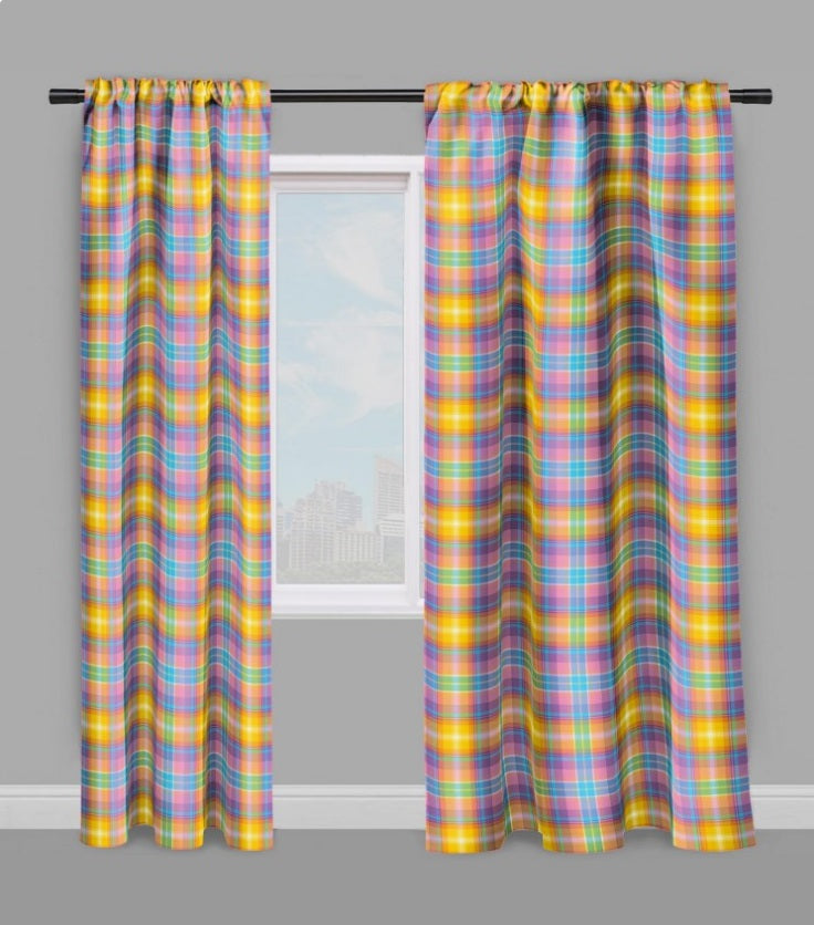 Set De 4 Napperons Madras à Carreaux Jaunes, Bord Plissé Et Crochet - Fait Main