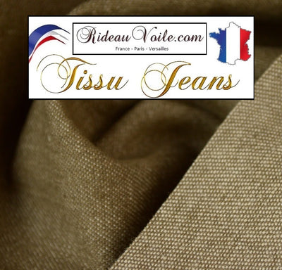 Boutique Rideauvoile déco Jeans 100% coton motifs camel beige taupe. Architecte textile éditeur d'ameublement. Tissu souple Denim Tissu habillement 100% Jeans mètre rideau coussin décoration sur mesure prêt à poser.