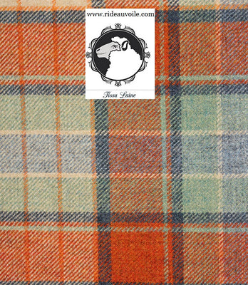 Tissu à carreaux tartan d'ameublement pour la décoration d'intérieur et la tapisserie 100% Laine haute qualité - Tissu disponible au mètre et service de confection sur mesure - Motif répétition: 24,5 cm