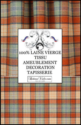 Tissu à carreaux tartan d'ameublement pour la décoration d'intérieur et la tapisserie 100% Laine haute qualité - Tissu disponible au mètre et service de confection sur mesure - Motif répétition: 24,5 cm