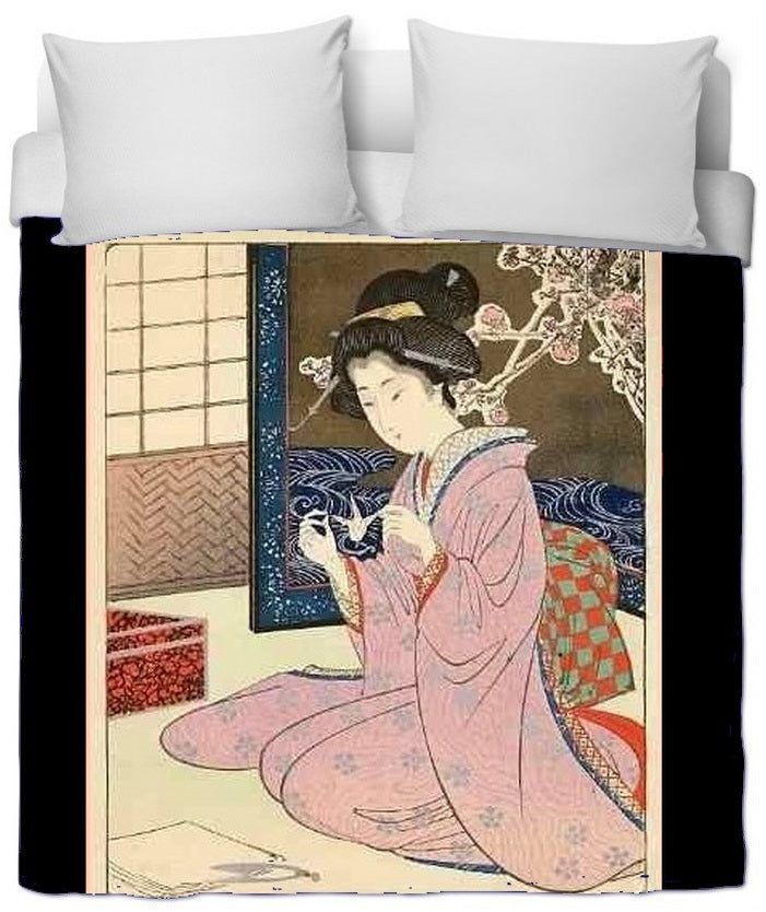 Déco Asiatique imprimé Japonais Geisha tissu au mètre occultant ignifu –