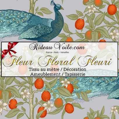 Tissu ameublement mètre motif oiseaux imprimé paon rideau voilage sur mesure