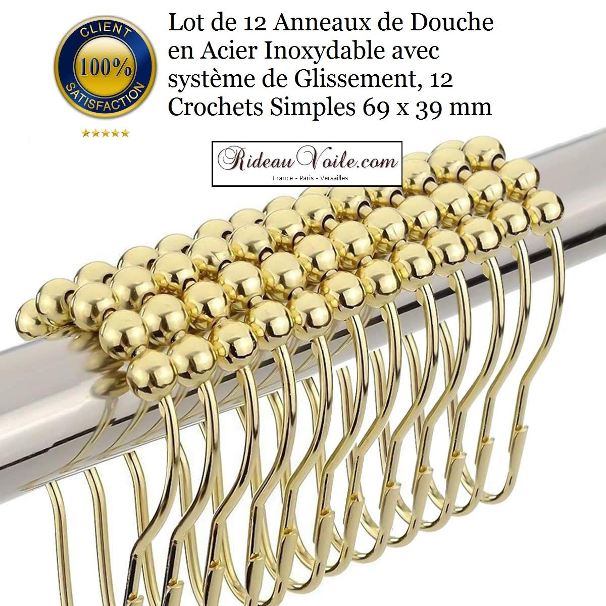 Lot De 14 Anneaux De Rideau De Douche En Plastique Doré - Qualité Supérieure Avec Fermeture à Clic - 2