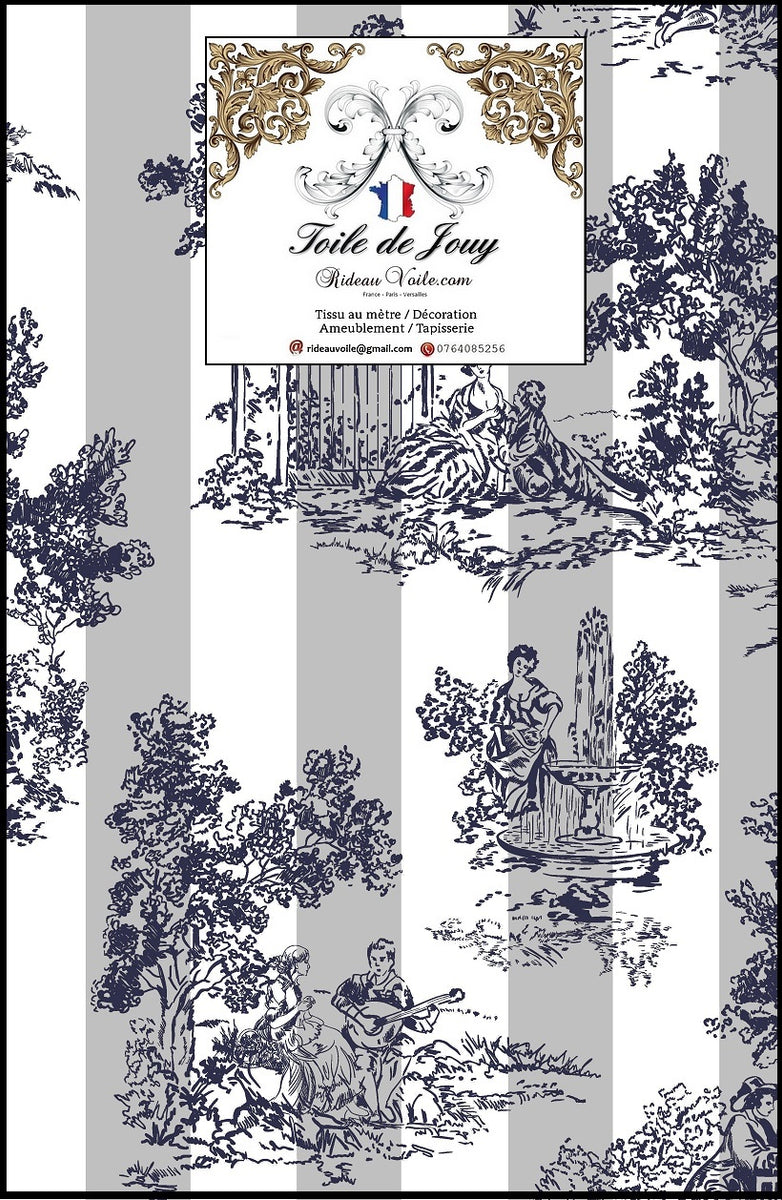 Tissu au mètre Toile de Jouy scènes champêtres classiques pour rideaux