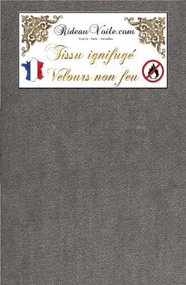 Rideauvoile Textile tissu gris velours Polyester Ignifugé M1 mètre Rideau sur mesure ameublement tapisserie décoration non feu. Fabric upholstery  tapestry decoration fireproof gray velvet  meter. مواد التنجيد والديكور المخملية غير قابلة للحريق.