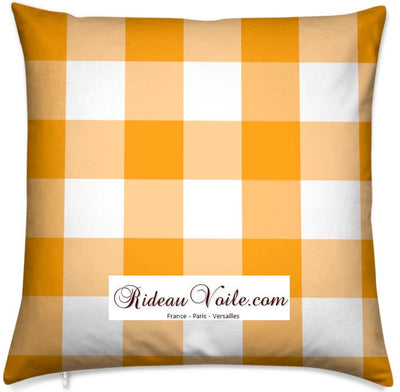 Carreaux vichy tissu mètre carré orange blanc rideau couette coussin